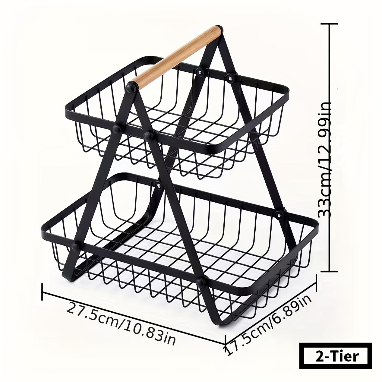 MetroBasket | Modern Metal Fruit & Vegetable Basket with Wooden Handle