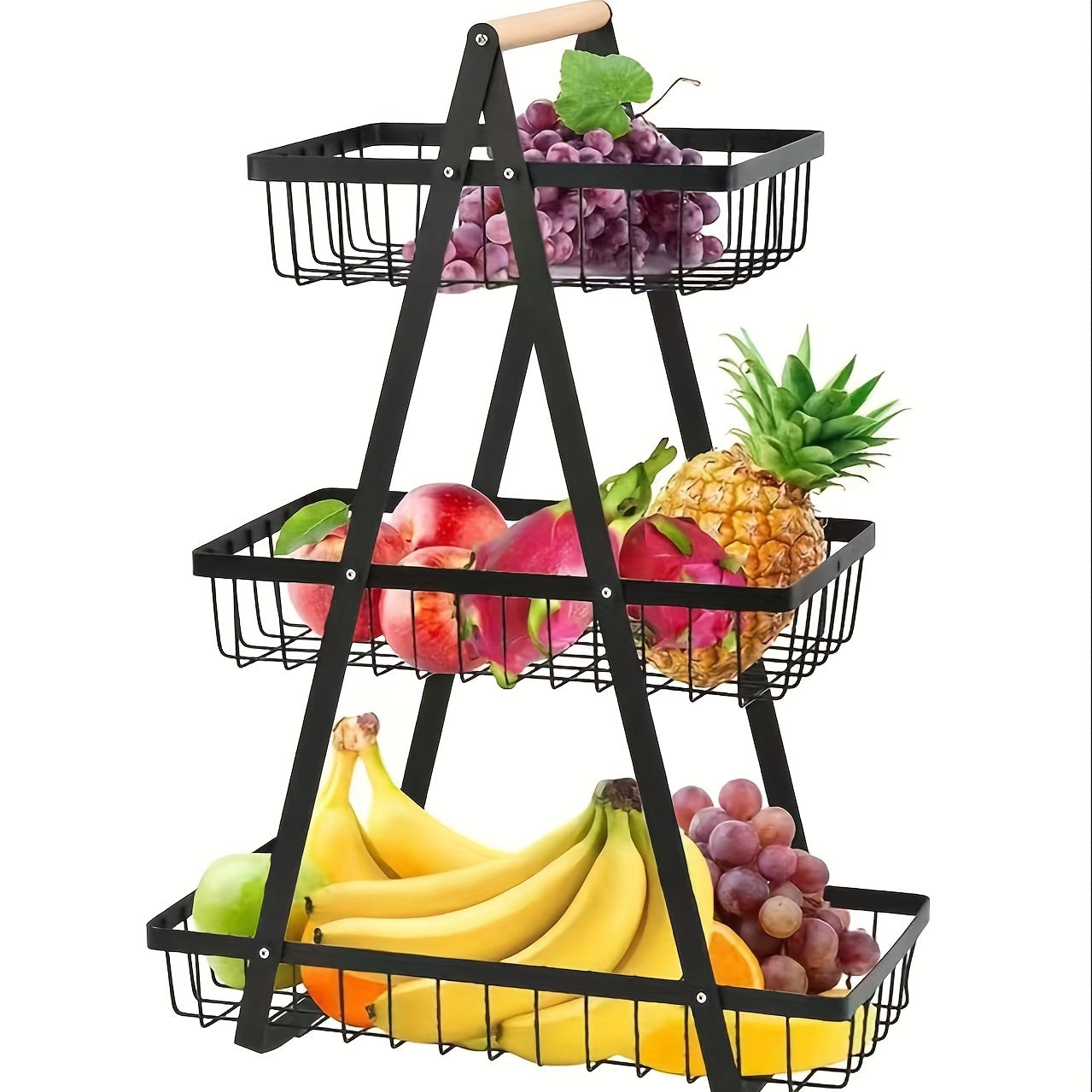 MetroBasket | Modern Metal Fruit & Vegetable Basket with Wooden Handle