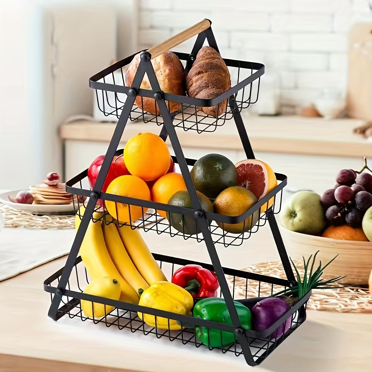 MetroBasket | Modern Metal Fruit & Vegetable Basket with Wooden Handle