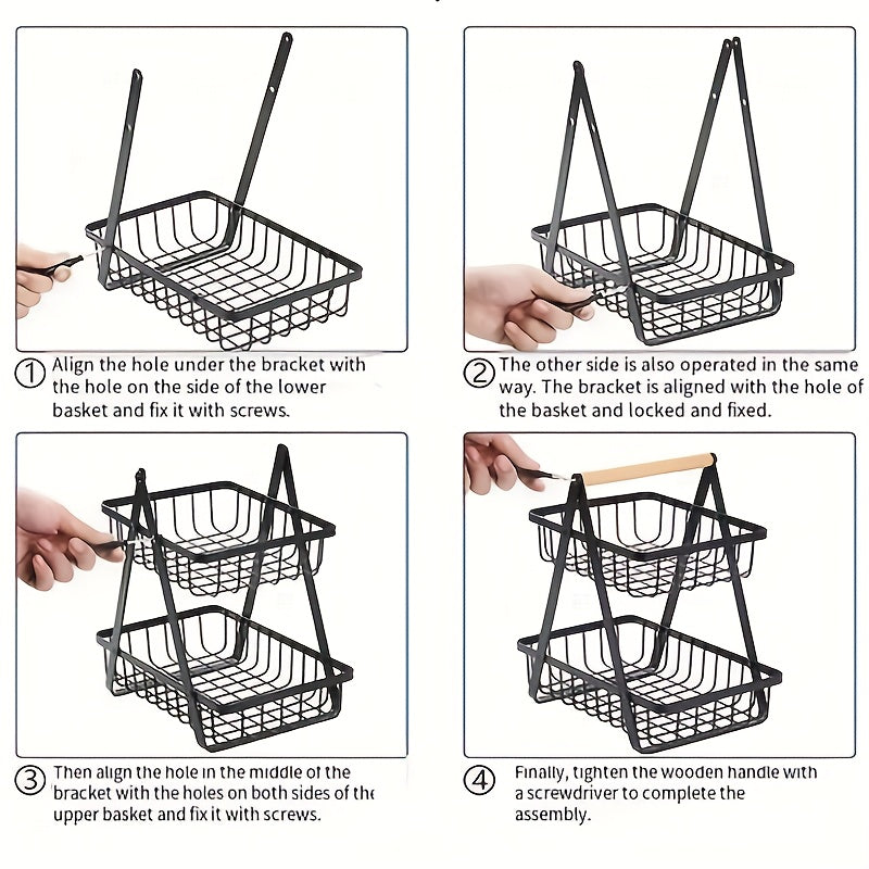 MetroBasket | Modern Metal Fruit & Vegetable Basket with Wooden Handle