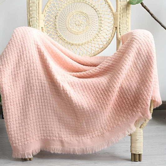 CozyKnit | Textured Waffle Weave Cotton Blanket with Decorative Tassels