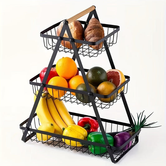 MetroBasket | Modern Metal Fruit & Vegetable Basket with Wooden Handle