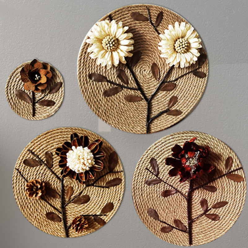 FloraRattan | Handwoven Rattan Wall Decor with Embossed Flowers