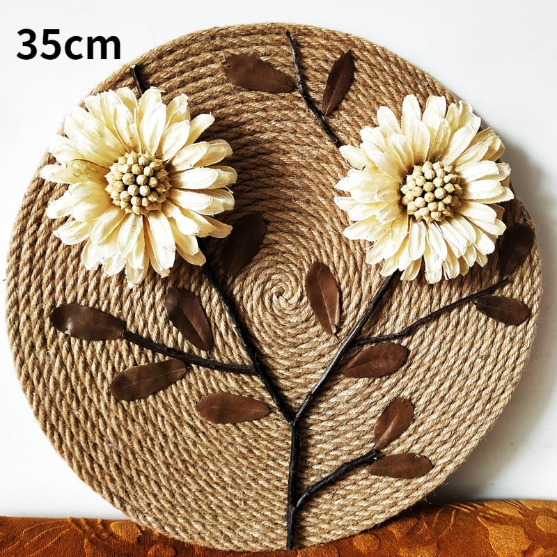 FloraRattan | Handwoven Rattan Wall Decor with Embossed Flowers