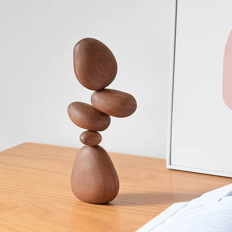 TranquilStack | Creative Wooden Stone-Shaped Zen Decor