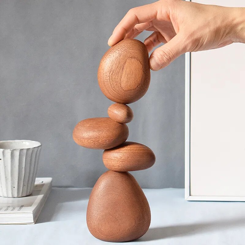 TranquilStack | Creative Wooden Stone-Shaped Zen Decor