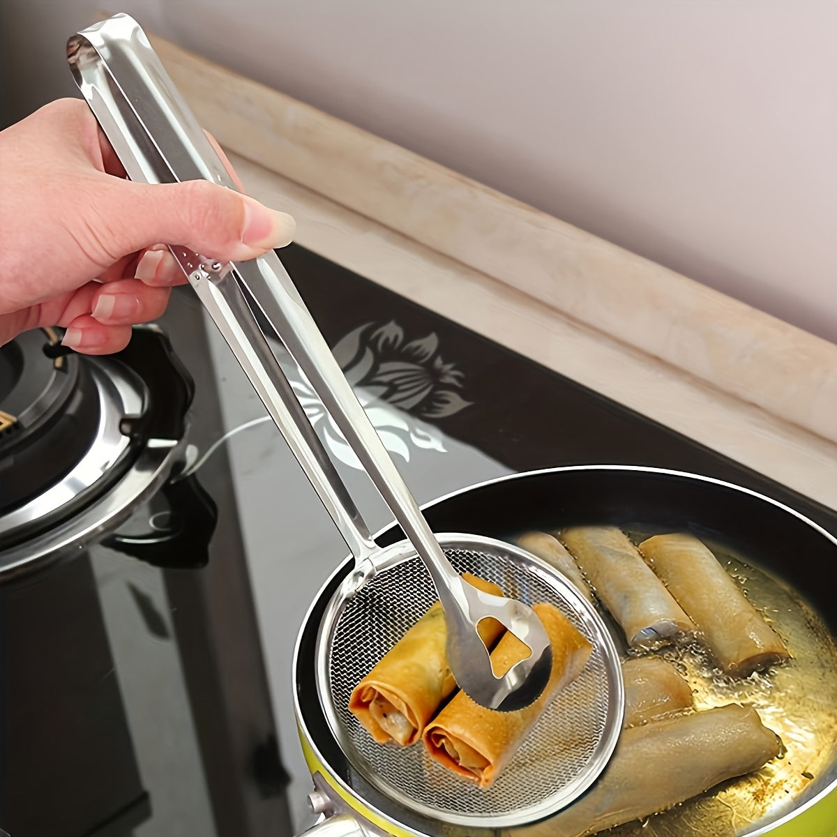 FryMaster | Heat-Resistant Stainless Steel Frying Tongs with Built-In Strainer