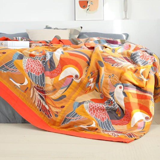 TropiToucan | Cotton Throw – Playful Jungle Vibes in Soft Woven Comfort
