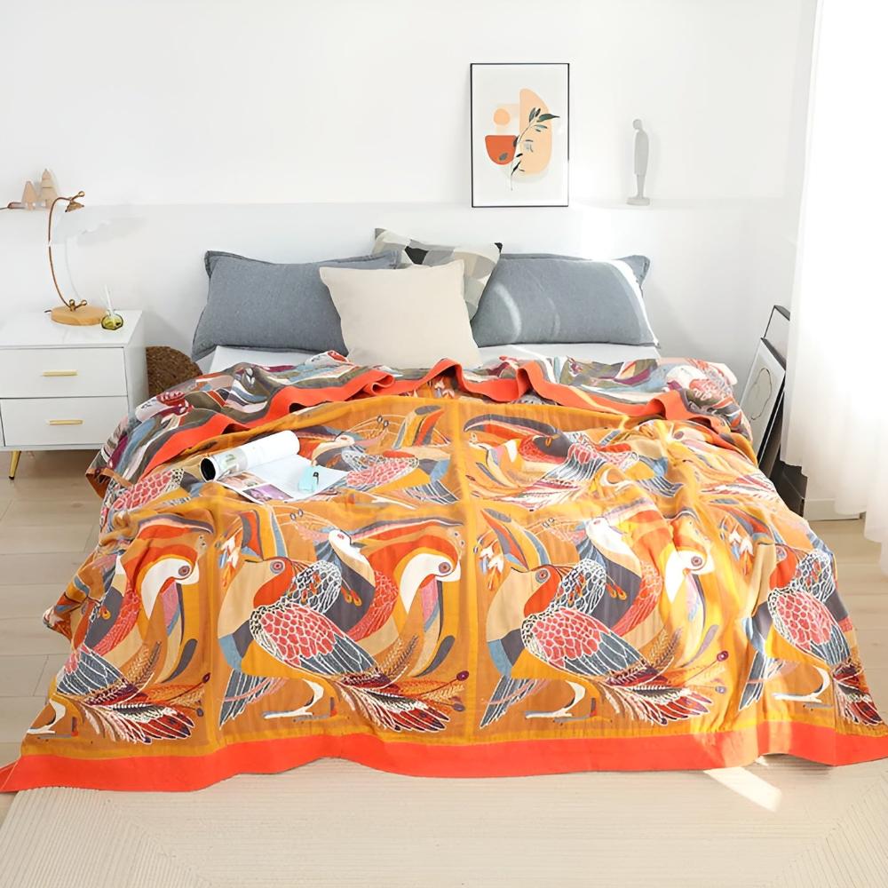 TropiToucan | Cotton Throw – Playful Jungle Vibes in Soft Woven Comfort