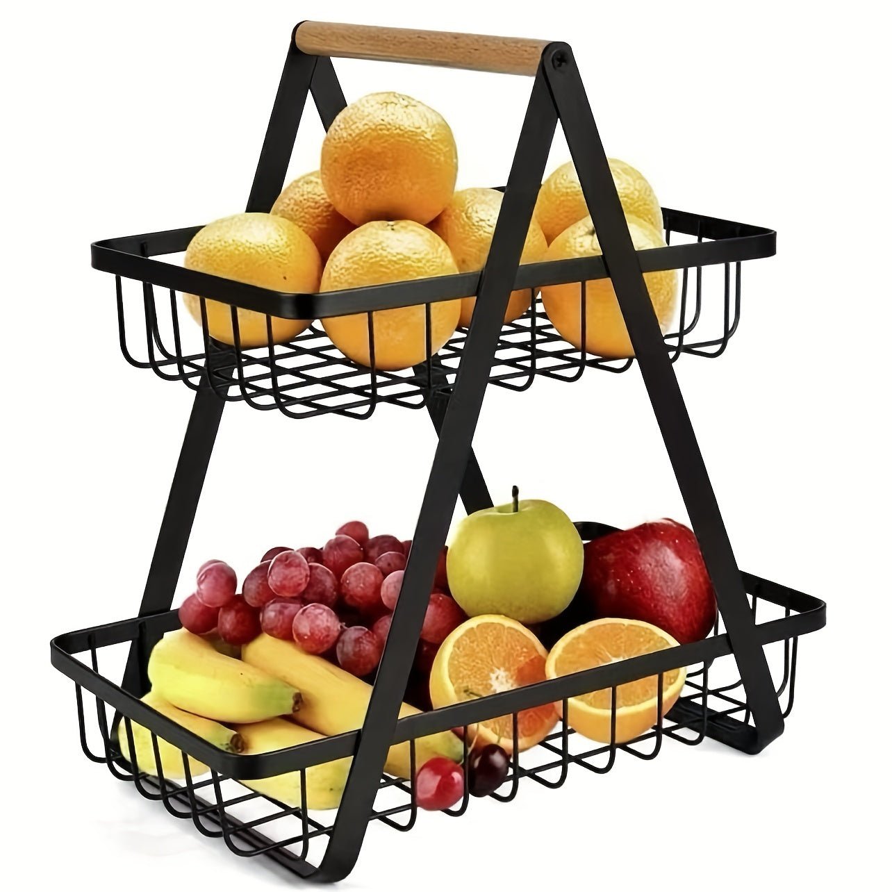 MetroBasket | Modern Metal Fruit & Vegetable Basket with Wooden Handle