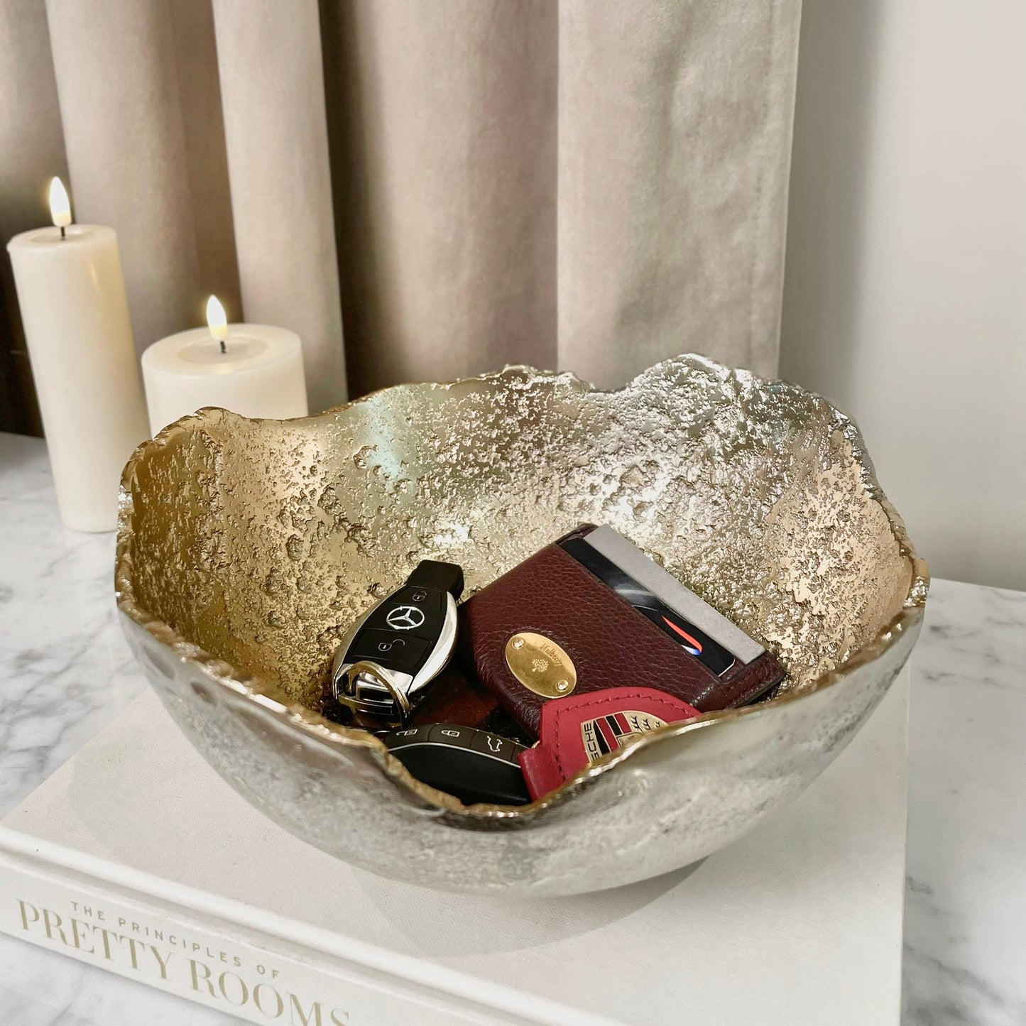 LuxeBlend | Artistic Dual-Tone Silver & Gold Decorative Accent Bowl