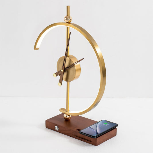 TimelessGlow | Vintage-Inspired Table Clock Lamp with Wireless Charging